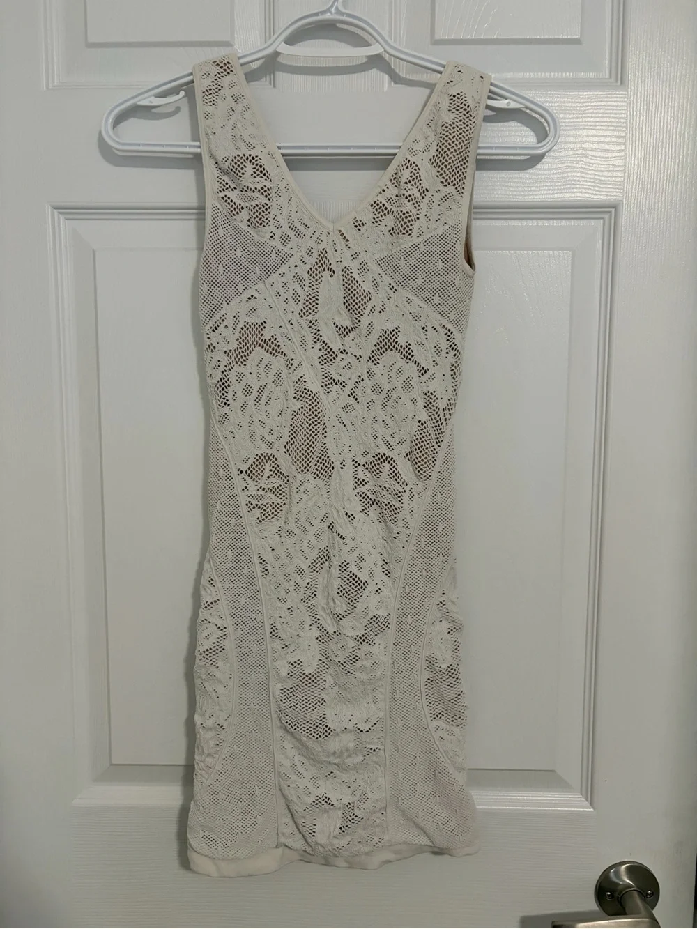 bebe Cream Crochet Lace V-Neck Dress - Picture 4 of 4